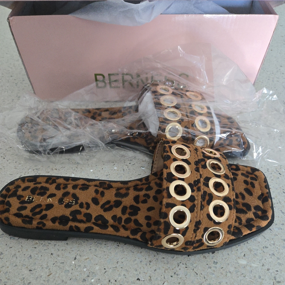 Leopard Print Sandals with Gold Accents NIB